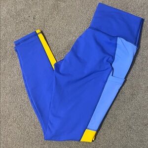 Fabletics Periwinkle Punch, Extreme Royal and Sun. On The Go Power hold Leggings